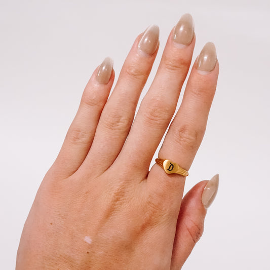 Retro D Heart Signet Ring