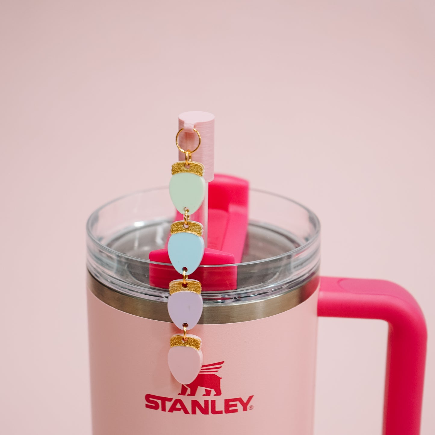 Pastel Christmas Light Charmed Straw Cover