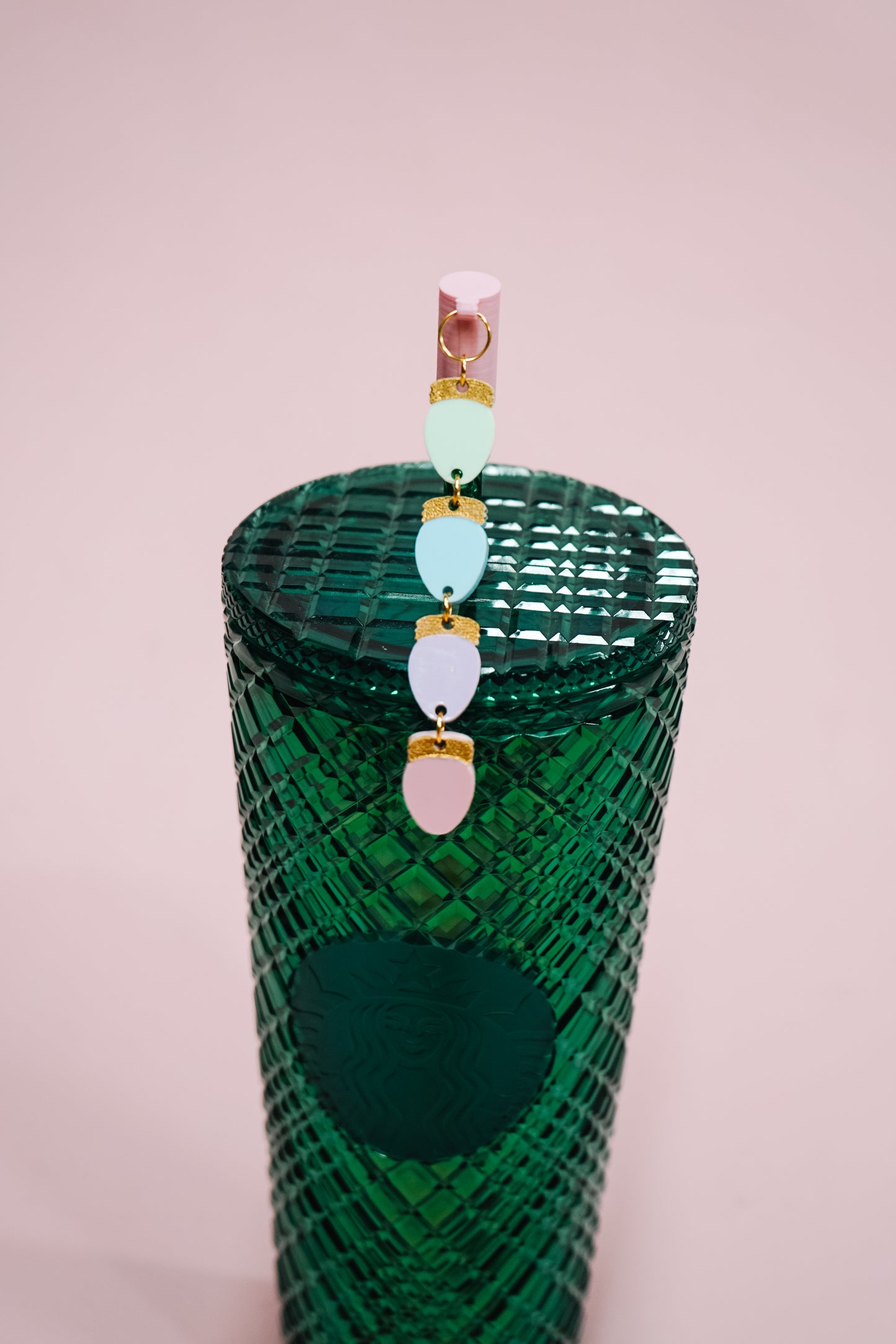 Pastel Christmas Light Charmed Straw Cover