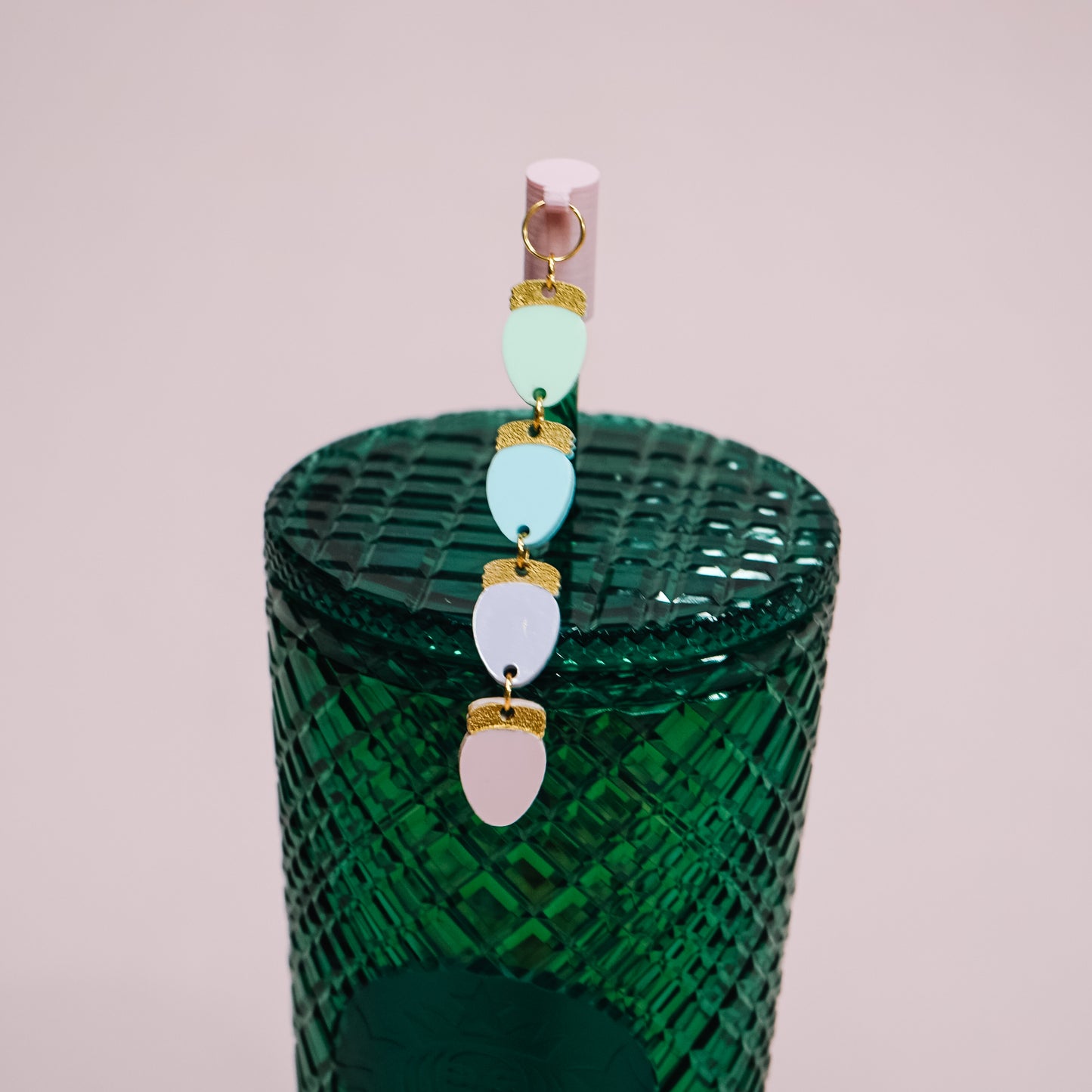 Pastel Christmas Light Charmed Straw Cover