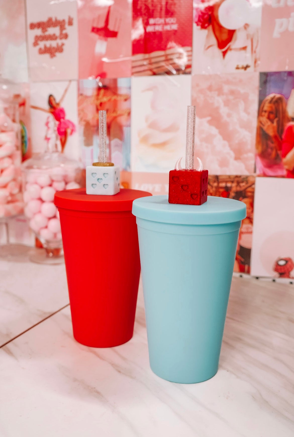 Devil Angel Dice Straw Charm Duo