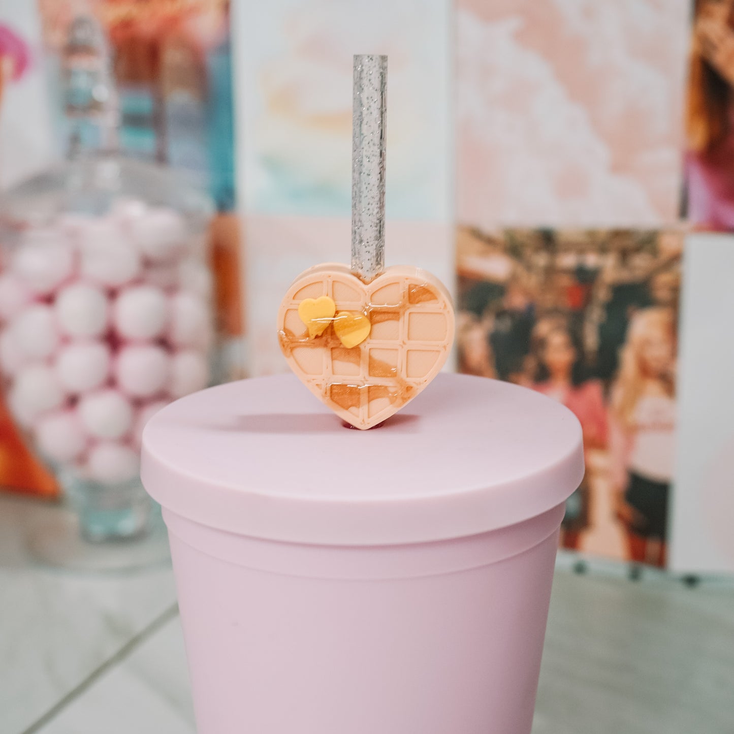 Heart Waffle Straw Charm