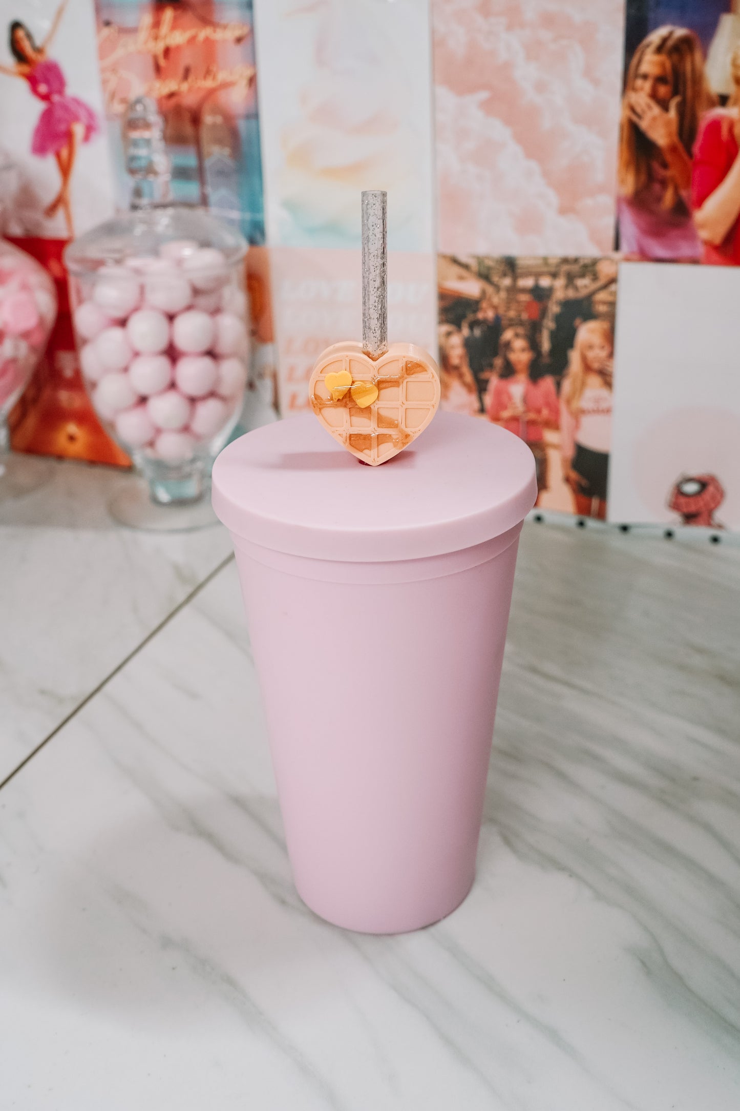 Heart Waffle Straw Charm