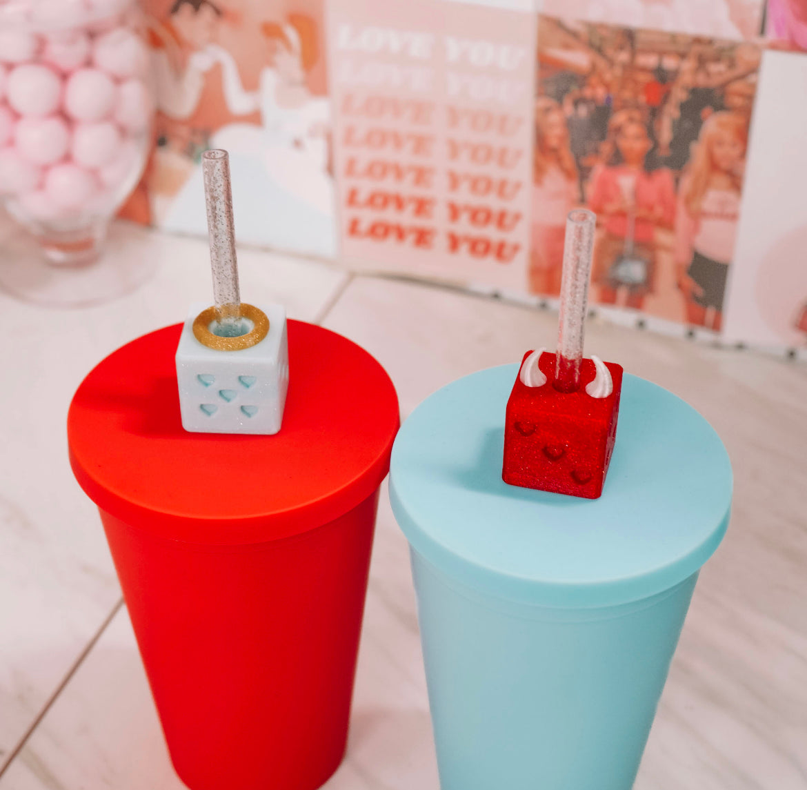 Devil Angel Dice Straw Charm Duo