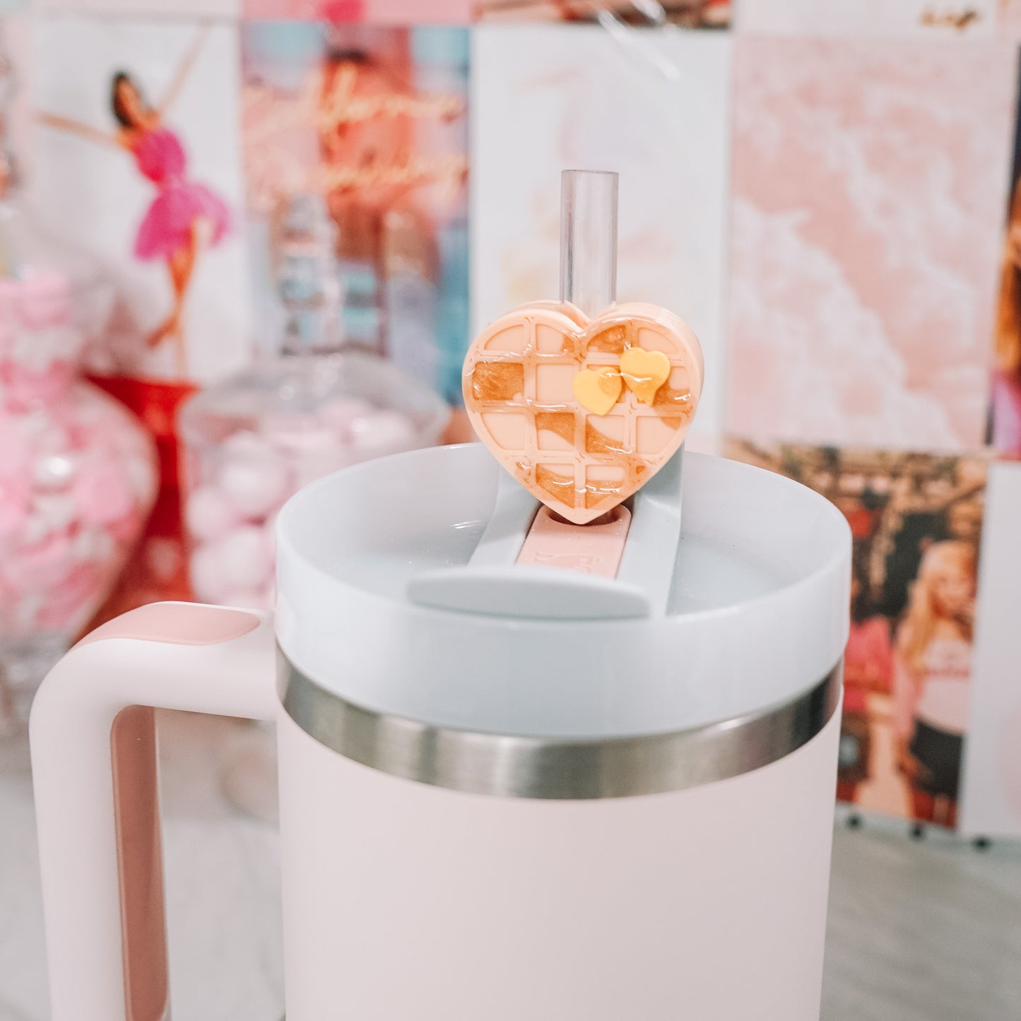 Heart Waffle Straw Charm