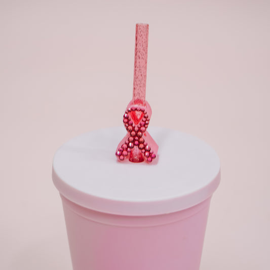 Breast Cancer Ribbon Straw Charm