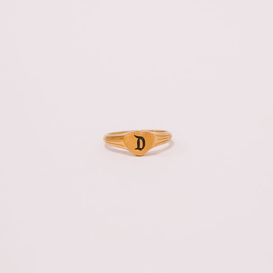Retro D Heart Signet Ring