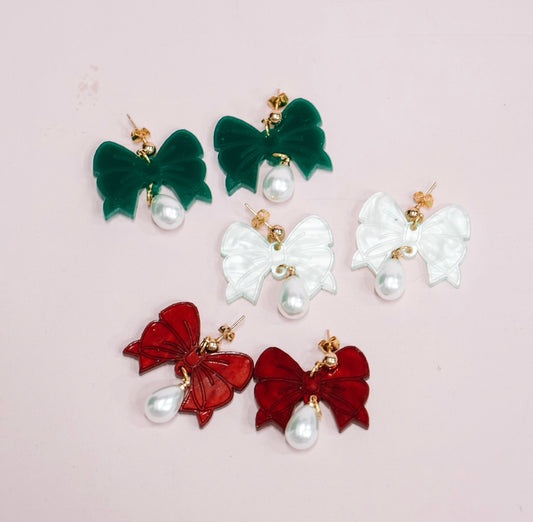 Bow Pearl Drop Earrings