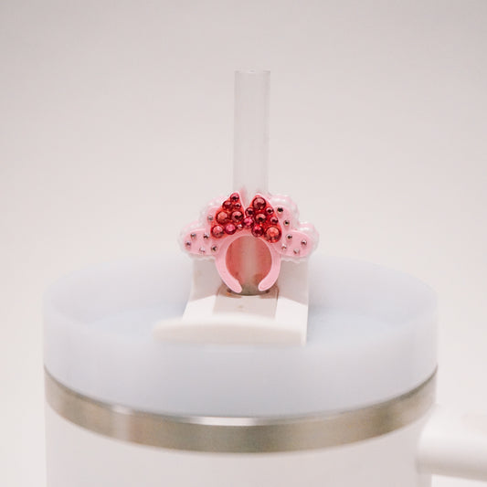 Pink Heart Ears Headband Straw Charm