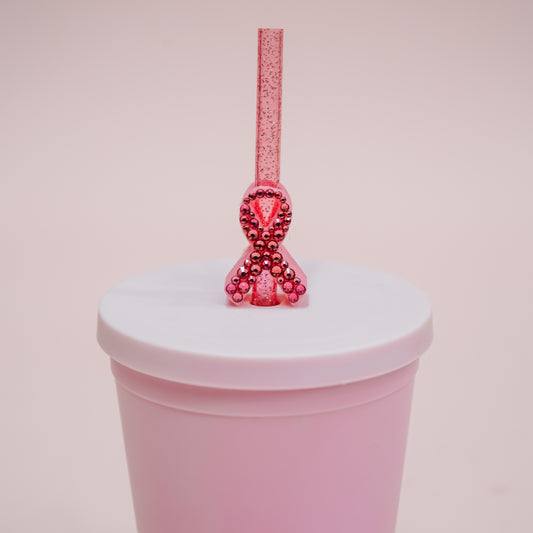 Breast Cancer Ribbon Straw Charm