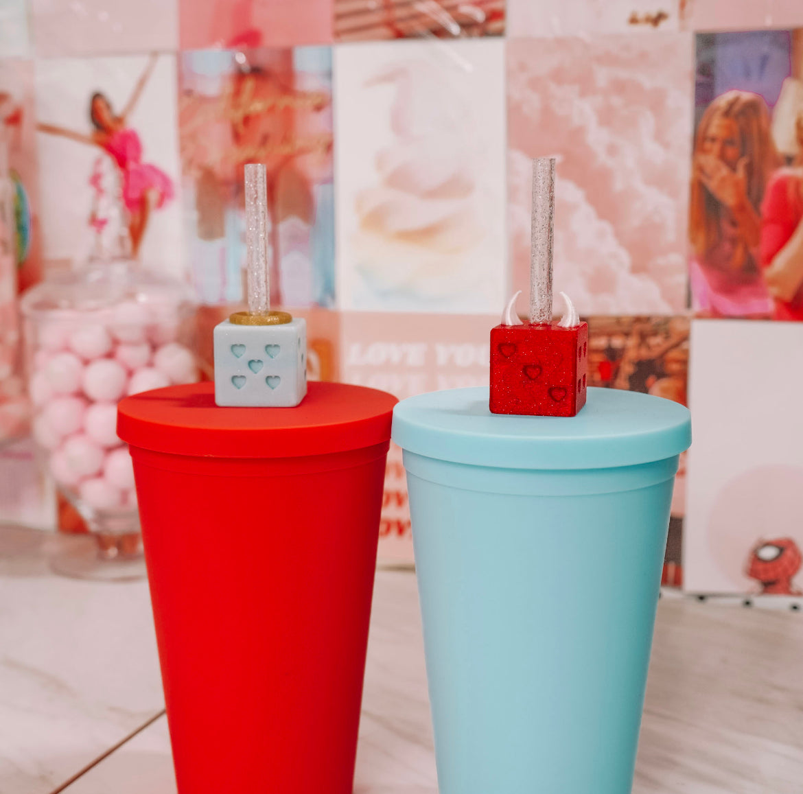 Devil Angel Dice Straw Charm Duo